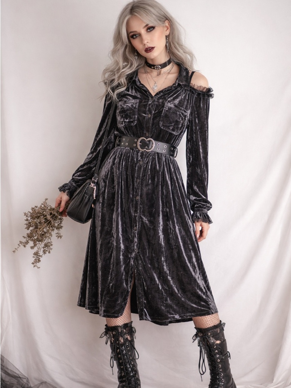 Unbranded Dress Whimsigoth Fairy Grunge Blue Pink Crushed Velvet Button Front ML